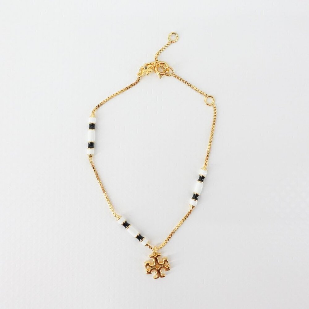 Tory Burch Kira Enamel Bar Bracelet Gold / Black / New Ivory OS